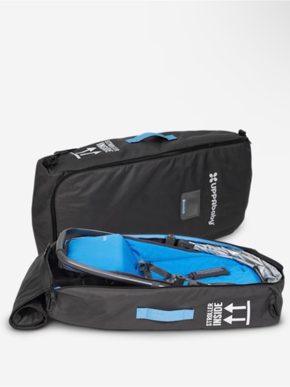 Compact Black Travel Case with Blue Interior for Strollers